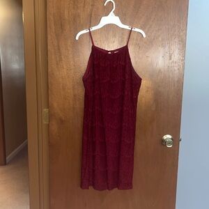 Wine red lace high halter neck dress